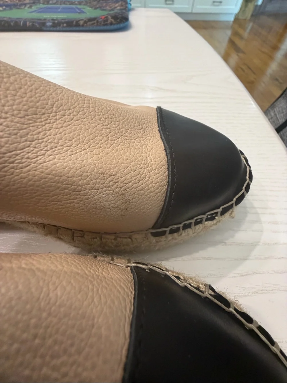 Women's Leather Two-Tone Beige and Black Espadrille Slip-Ons /EU 38 / US7.5-8